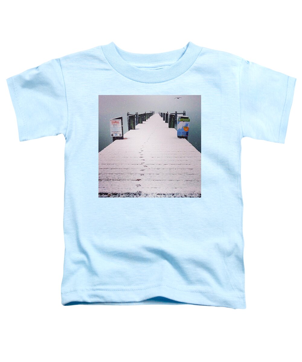 Seagull Toddler T-Shirt featuring the photograph Footprints In The Snow by Kate Arsenault 