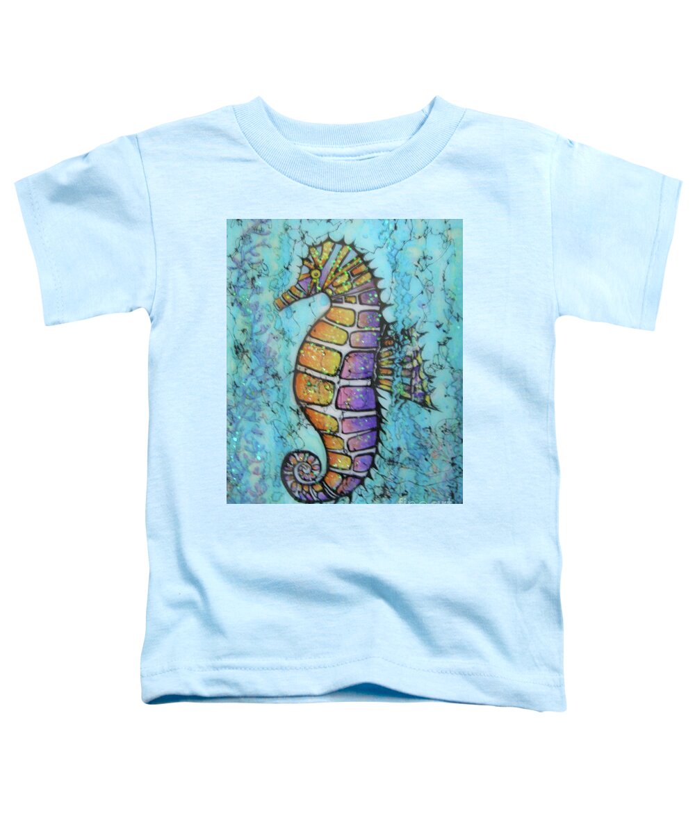Turquoise Toddler T-Shirt featuring the painting Seahorse Downunder by Midge Pippel