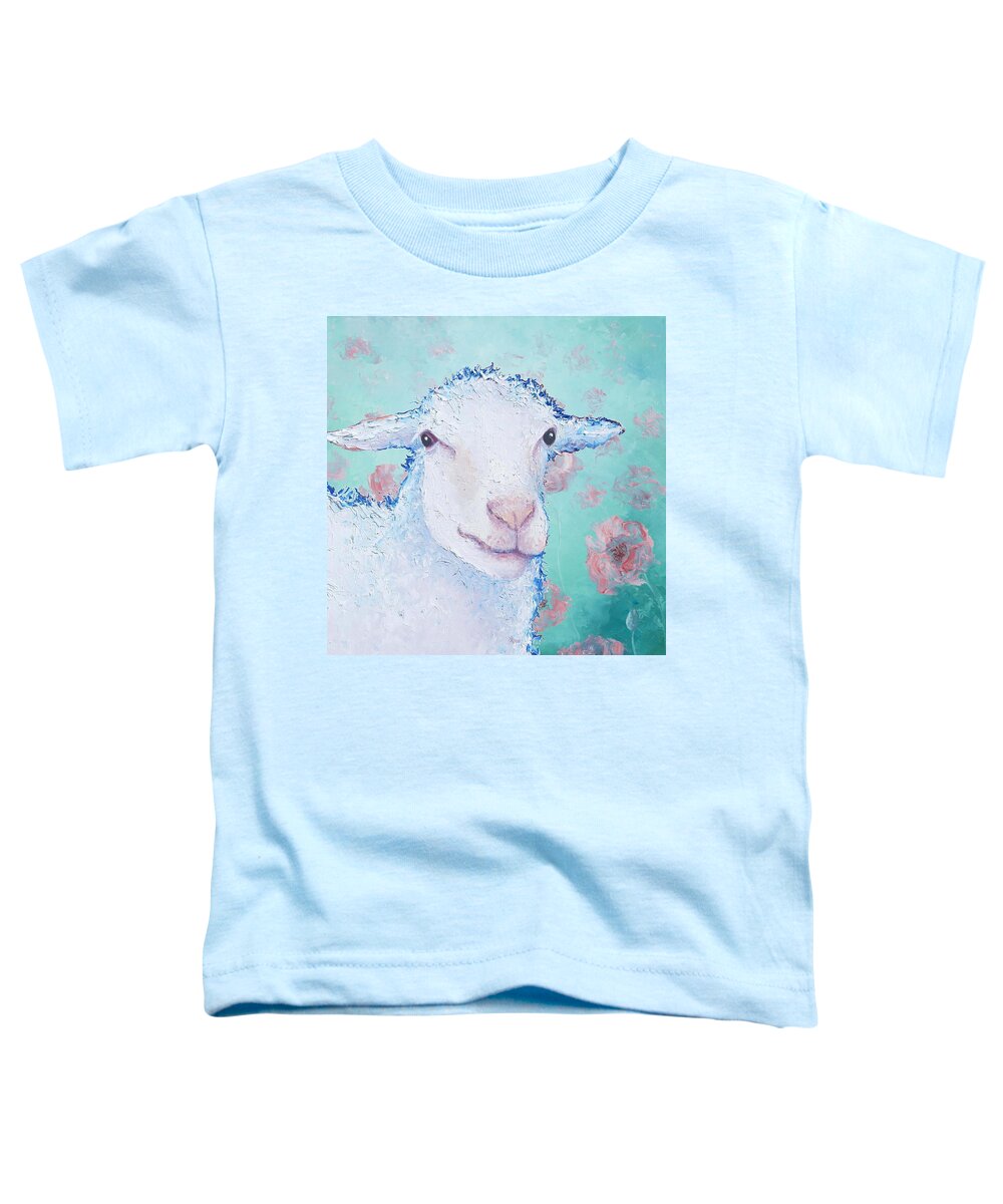 Sheep Toddler T-Shirt featuring the painting Sheep painting - Its fleece was white as snow by Jan Matson
