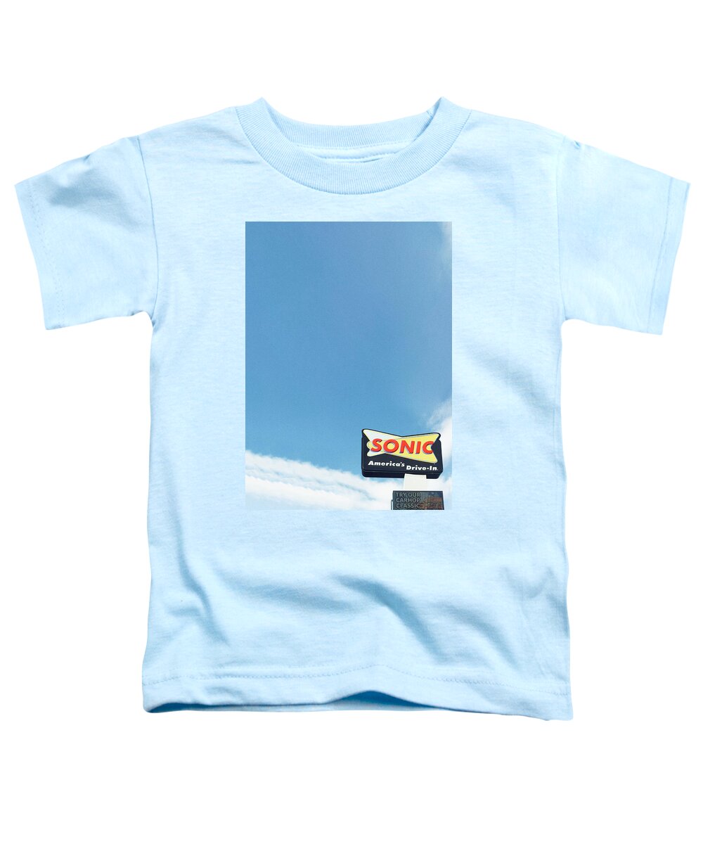 America's Toddler T-Shirt featuring the photograph Sonic Americas Drive In Grainy by Bert Peake