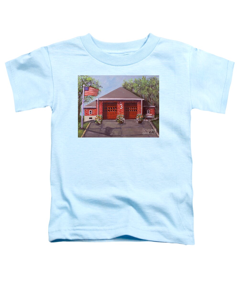 Waltham Toddler T-Shirt featuring the painting Spring Day at Willow Fire House by Rita Brown