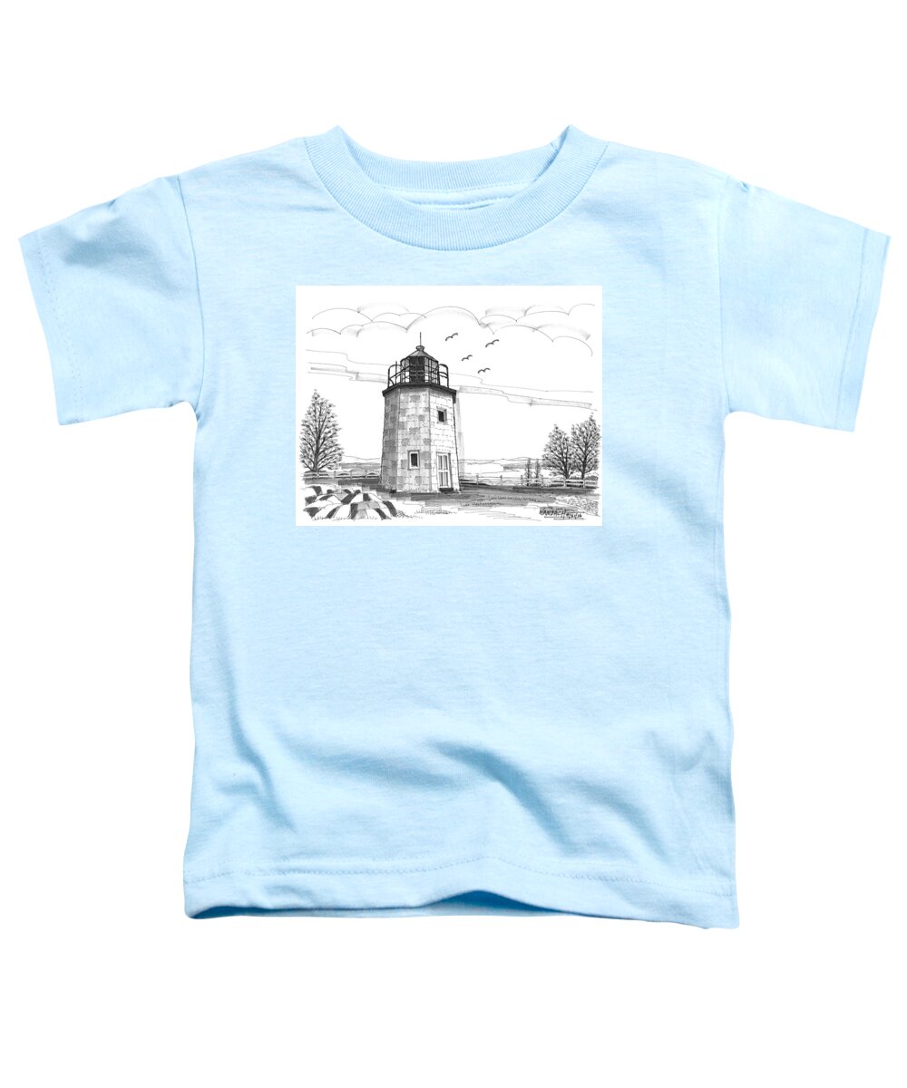 Landscape Toddler T-Shirt featuring the drawing Stony Point Lighthouse by Richard Wambach