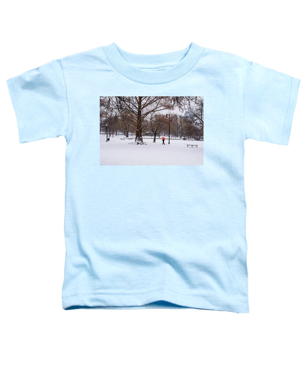 Boston Toddler T-Shirt featuring the photograph Strolling the Boston Public Garden on a snowy morning Boston MA by Toby McGuire