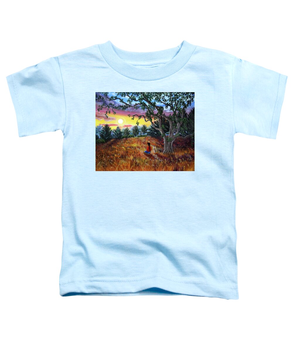 Landscape Toddler T-Shirt featuring the painting Summer Sunset Meditation by Laura Iverson