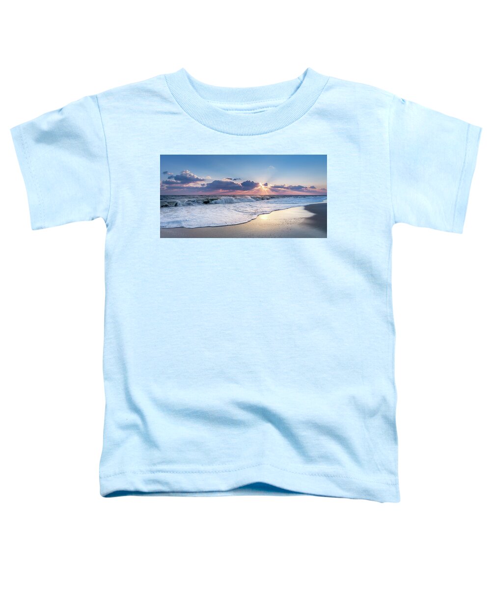 Horizon Over Water Toddler T-Shirt featuring the photograph Sun Rays and Waves by John Randazzo
