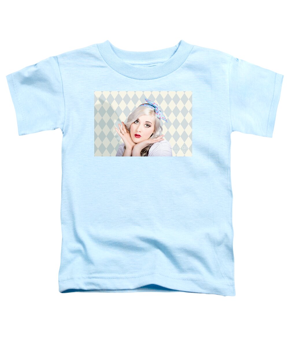 Girl Toddler T-Shirt featuring the photograph Surprised pin up woman with perfect makeup by Jorgo Photography