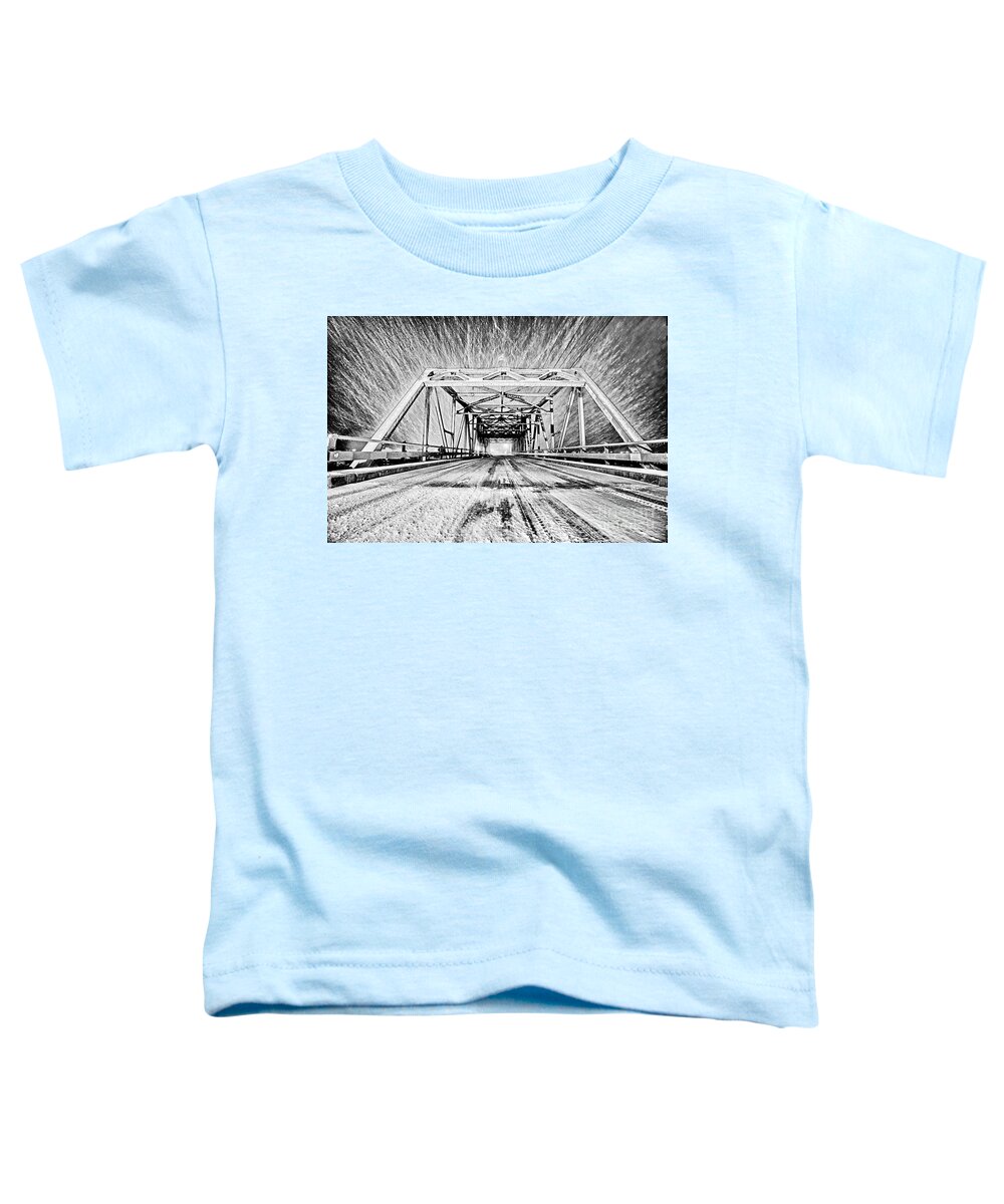 Surf City Toddler T-Shirt featuring the photograph Swing Bridge Blizzard by DJA Images
