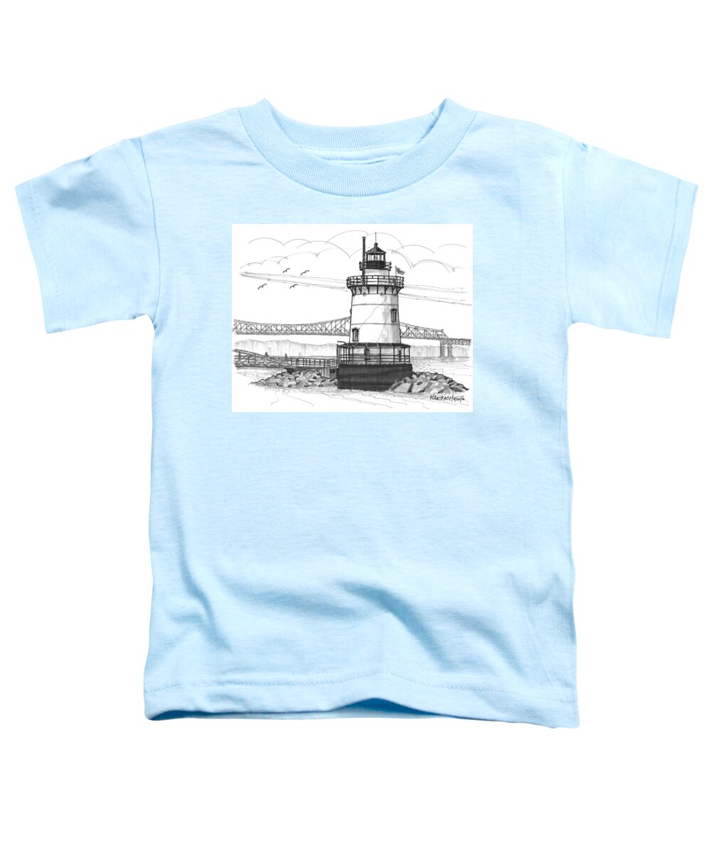 Landscape Toddler T-Shirt featuring the drawing The 1883 Lighthouse at Sleepy Hollow by Richard Wambach