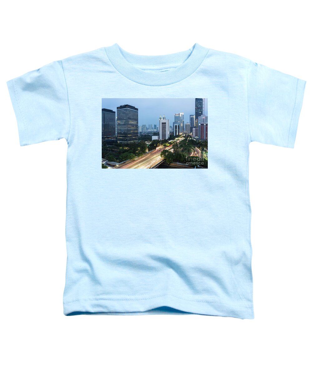 High Angle View Toddler T-Shirt featuring the photograph Traffic rush in Jakarta at night by Didier Marti