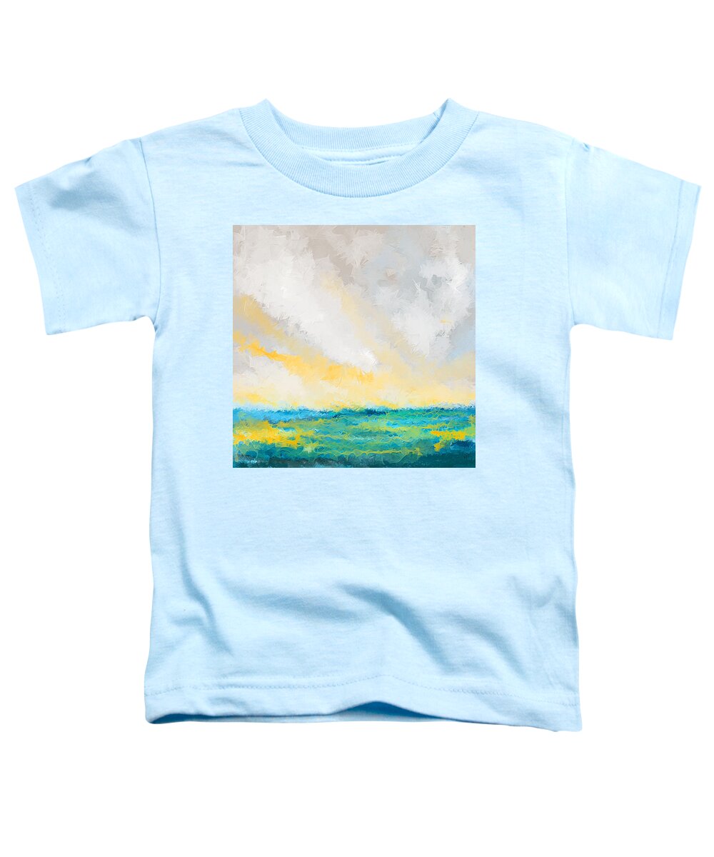 Turquoise Toddler T-Shirt featuring the painting Turquoise And Yellow Art by Lourry Legarde