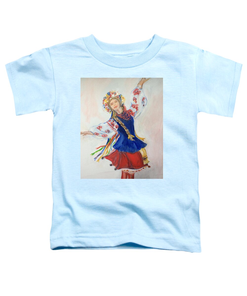 Female Toddler T-Shirt featuring the painting Ukrainian dancer by Denice Palanuk Wilson