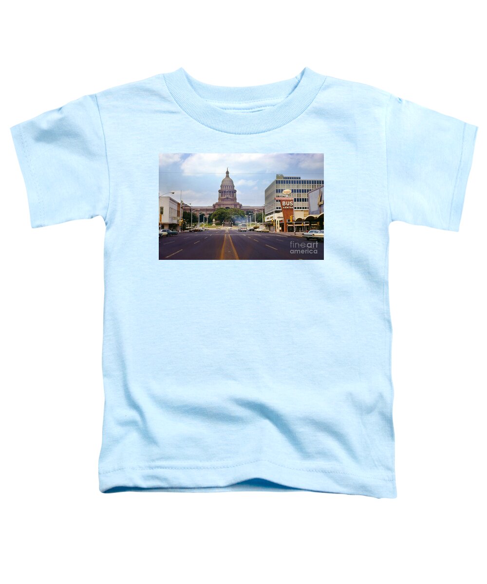 Vintage Toddler T-Shirt featuring the photograph Vintage July 1968 view looking up Congress Avenue to the Texas State Capitol by Dan Herron