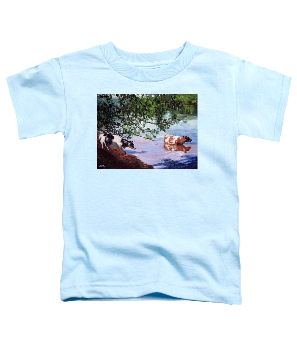 Cows Wading Toddler T-Shirt featuring the painting Wading by Marie Witte