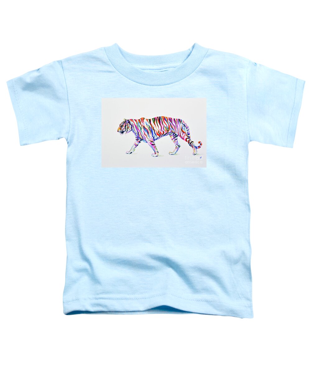 Tiger Toddler T-Shirt featuring the painting Walking Tiger by Zaira Dzhaubaeva