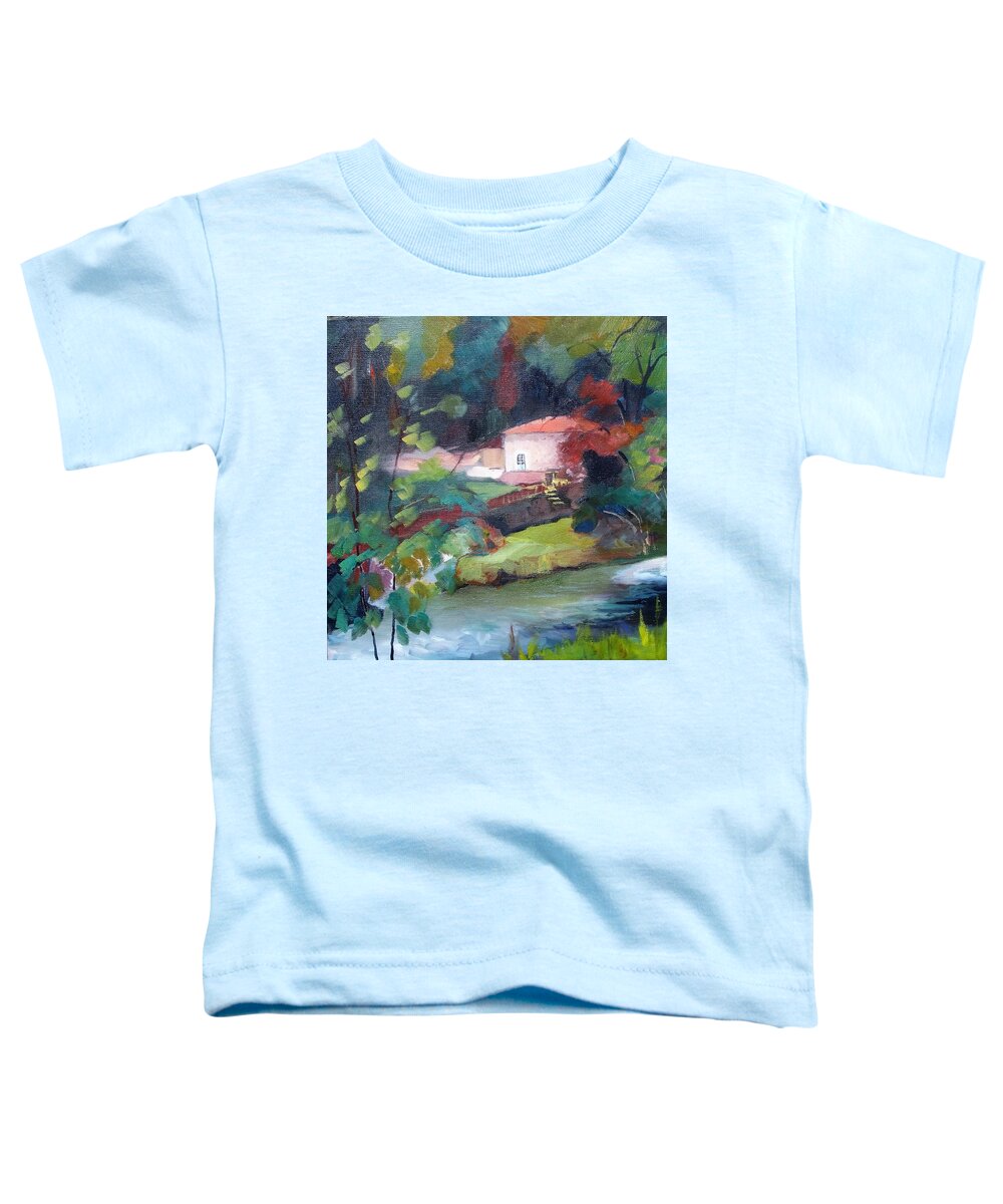  Toddler T-Shirt featuring the painting Water Mill Theillaud on the Gartempe 87 by Kim PARDON