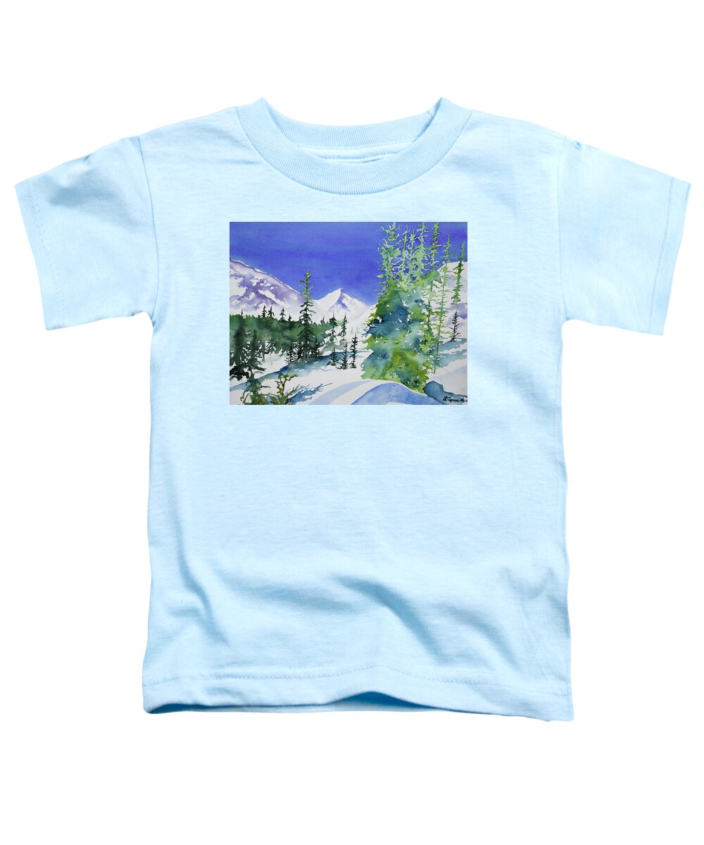 Mountain Toddler T-Shirt featuring the painting Watercolor - Sunny Winter Day in the Mountains by Cascade Colors