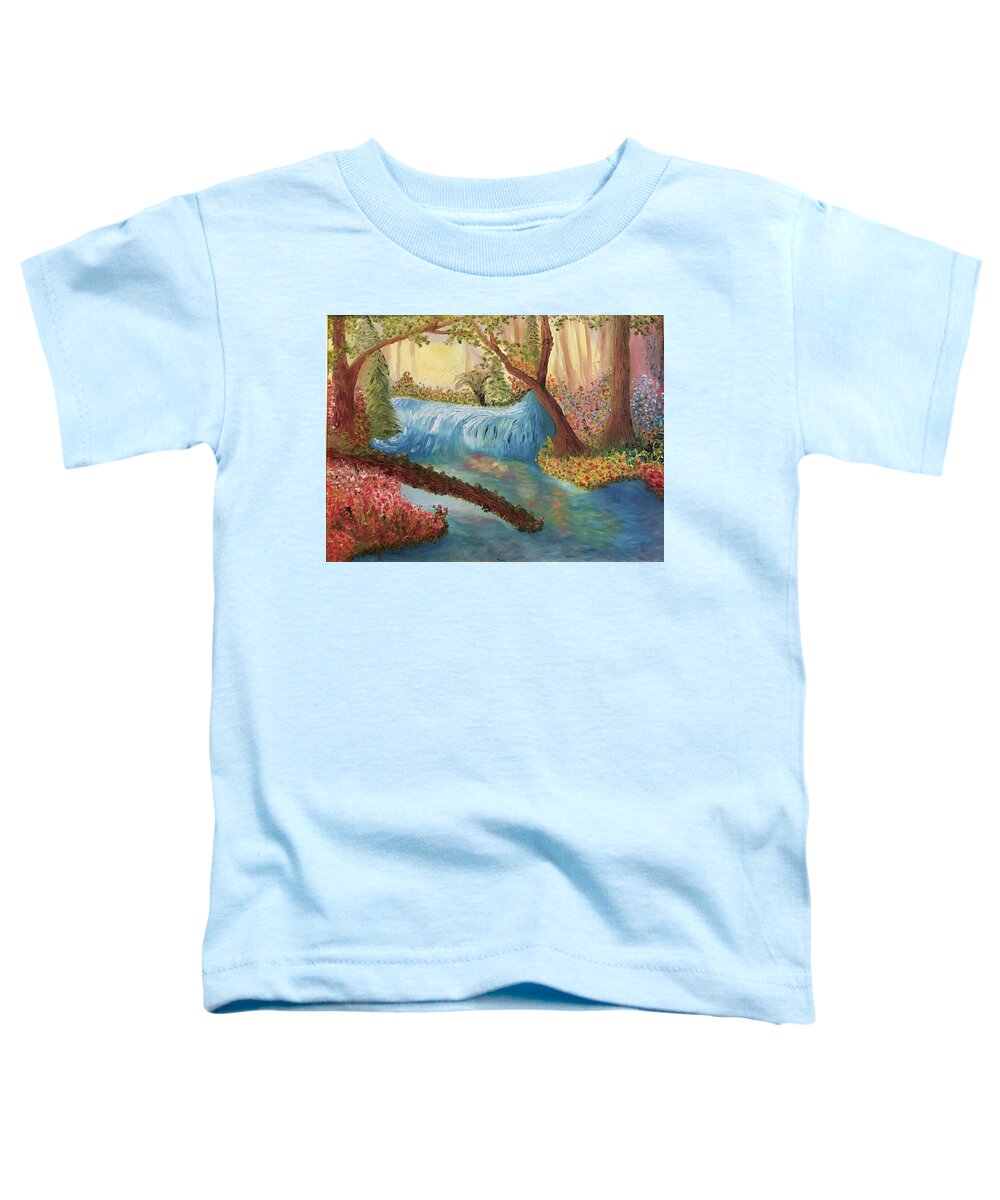 Springtime Toddler T-Shirt featuring the painting Waterfall in Paradise by Susan Grunin