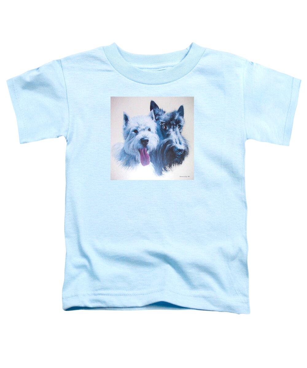 Dog Toddler T-Shirt featuring the digital art Westie and Scotty Dogs by Charmaine Zoe