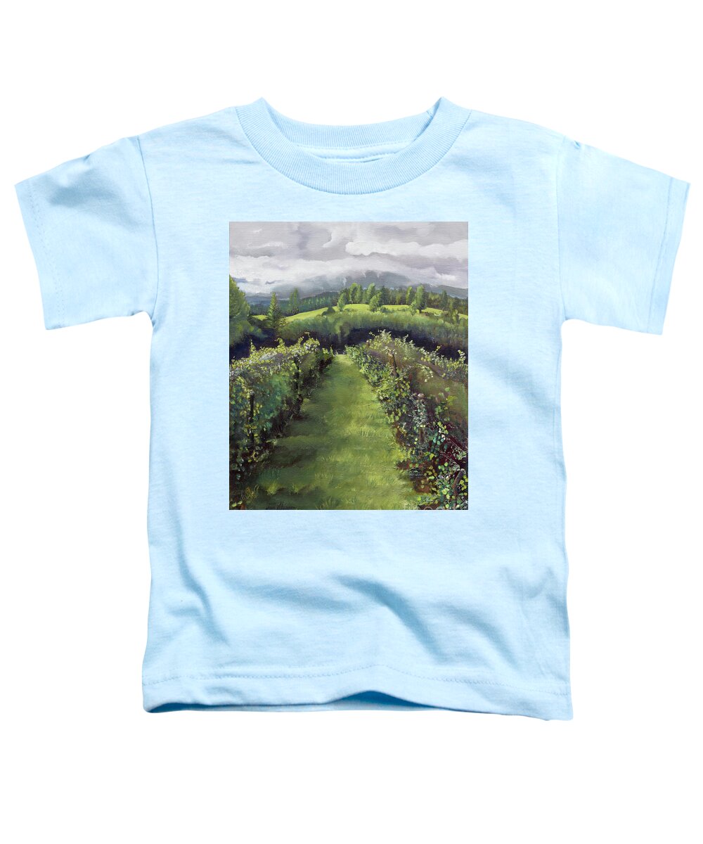 Ott Farms And Vineyards Toddler T-Shirt featuring the painting The Day the World Stood Still - Otts Farms and by Jan Dappen