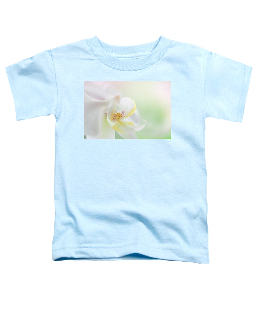 Jenny Rainbow Fine Art Photography Toddler T-Shirt featuring the photograph White Orchid Macro 24. Series Elegance by Jenny Rainbow