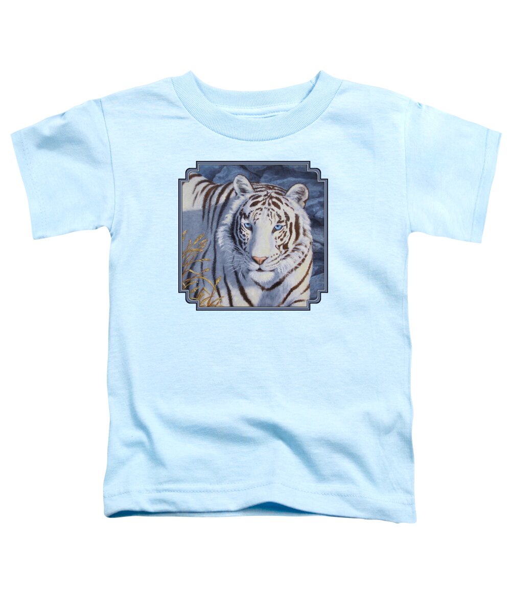 Cat Toddler T-Shirt featuring the painting White Tiger - Crystal Eyes by Crista Forest