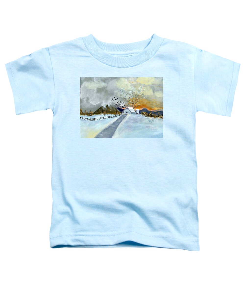 Barn Toddler T-Shirt featuring the painting Winter Barn by Donna Blackhall