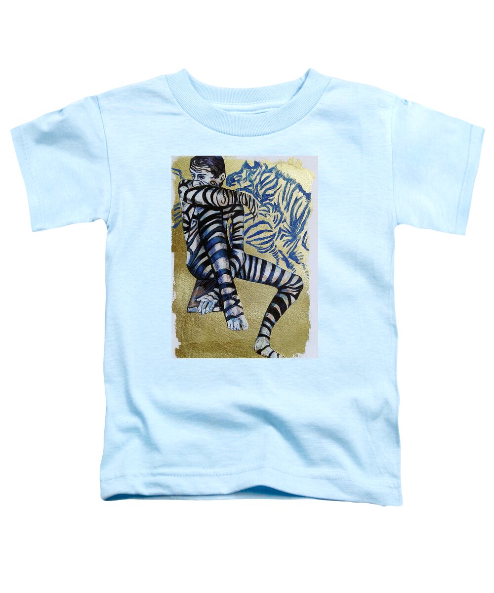 Zebra Boy Toddler T-Shirt featuring the painting Zebra Boy the Lost Gold Drawing by Rene Capone