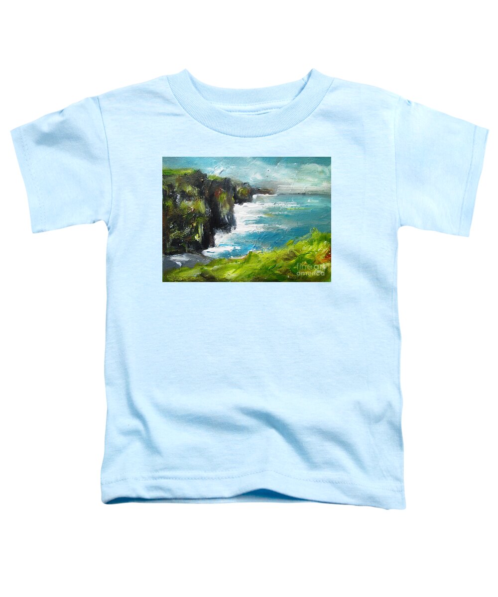 Moher Cliffs Toddler T-Shirt featuring the painting Painting Of The Cliffs Of Moher County Clare Ireland by Mary Cahalan Lee - aka PIXI