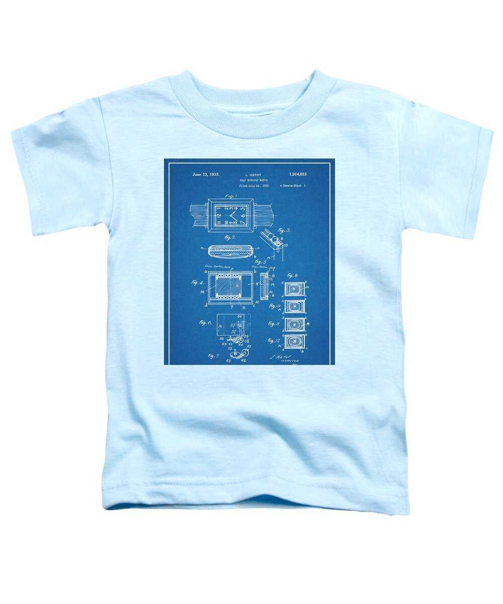 Art & Collectibles Toddler T-Shirt featuring the drawing 1930 Leon Hatot Self Winding Watch Patent Print Bluebrint by Greg Edwards