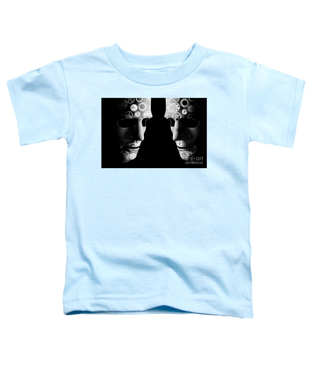 Mask Toddler T-Shirt featuring the photograph AI robotic concept with cogs for brains by Simon Bratt