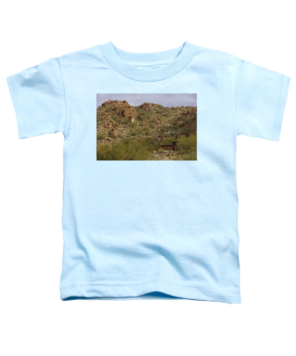Desert Toddler T-Shirt featuring the photograph Beneath the cross by Fred Bailey
