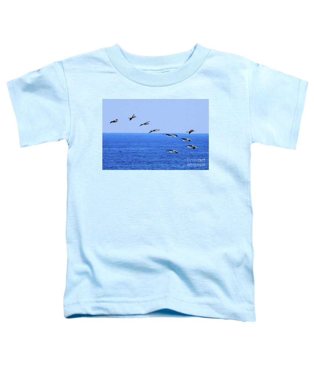 Pelicans Toddler T-Shirt featuring the photograph Brown Pelicans in Flight by Scott Cameron