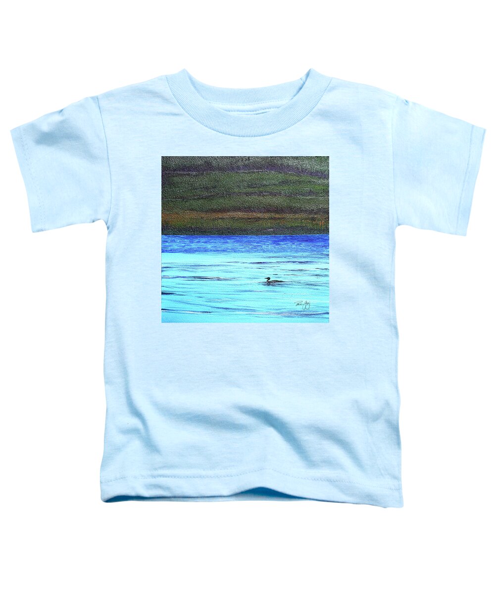 Moorhead Lake Toddler T-Shirt featuring the painting Call of the Loon by Paul Gaj