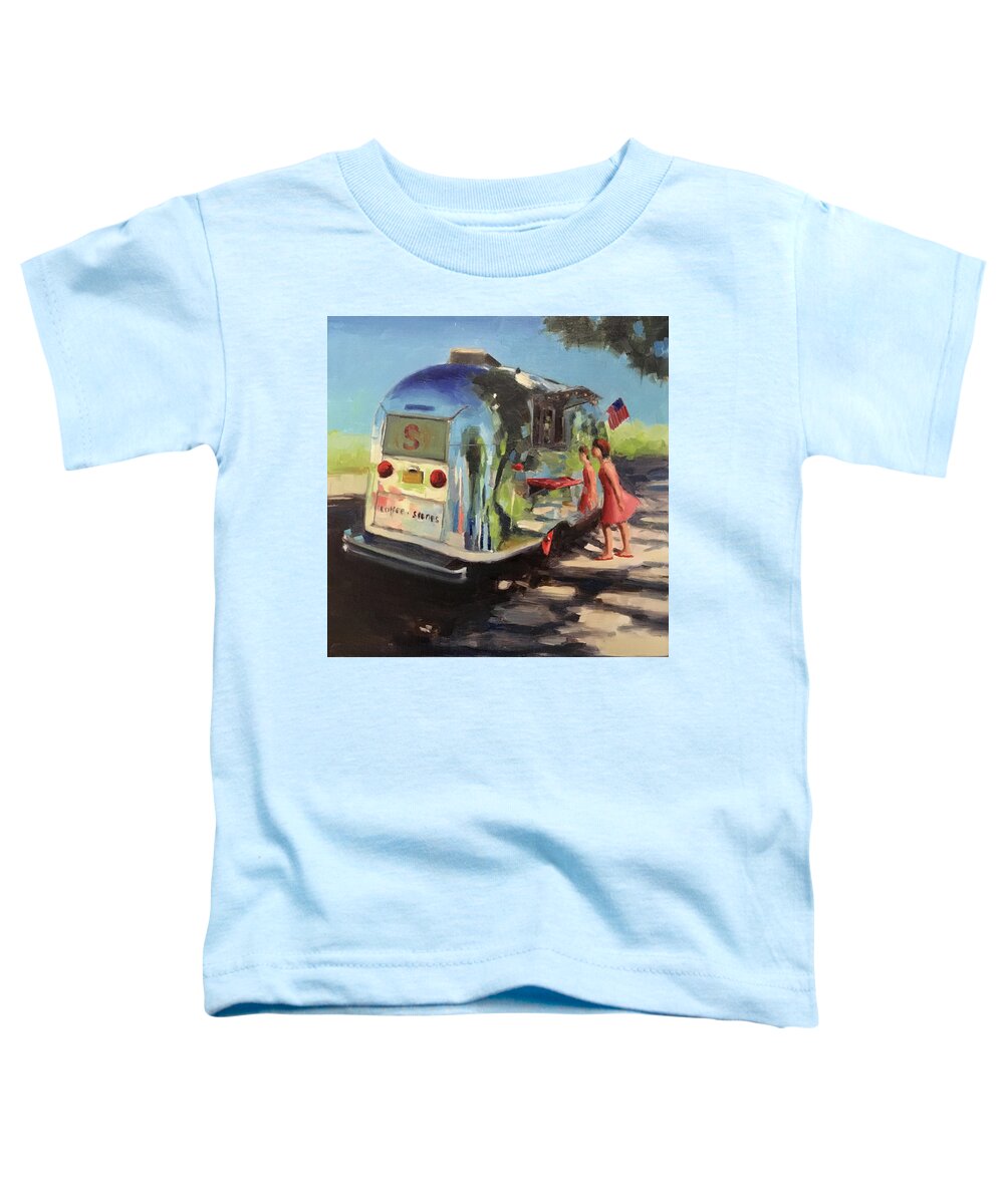 Airstream Toddler T-Shirt featuring the painting Coffee in the Shade by Elizabeth Jose