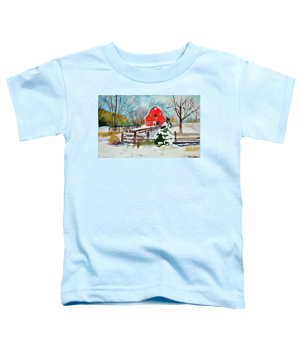 Barn Toddler T-Shirt featuring the mixed media Country Christmas by Lori Moon
