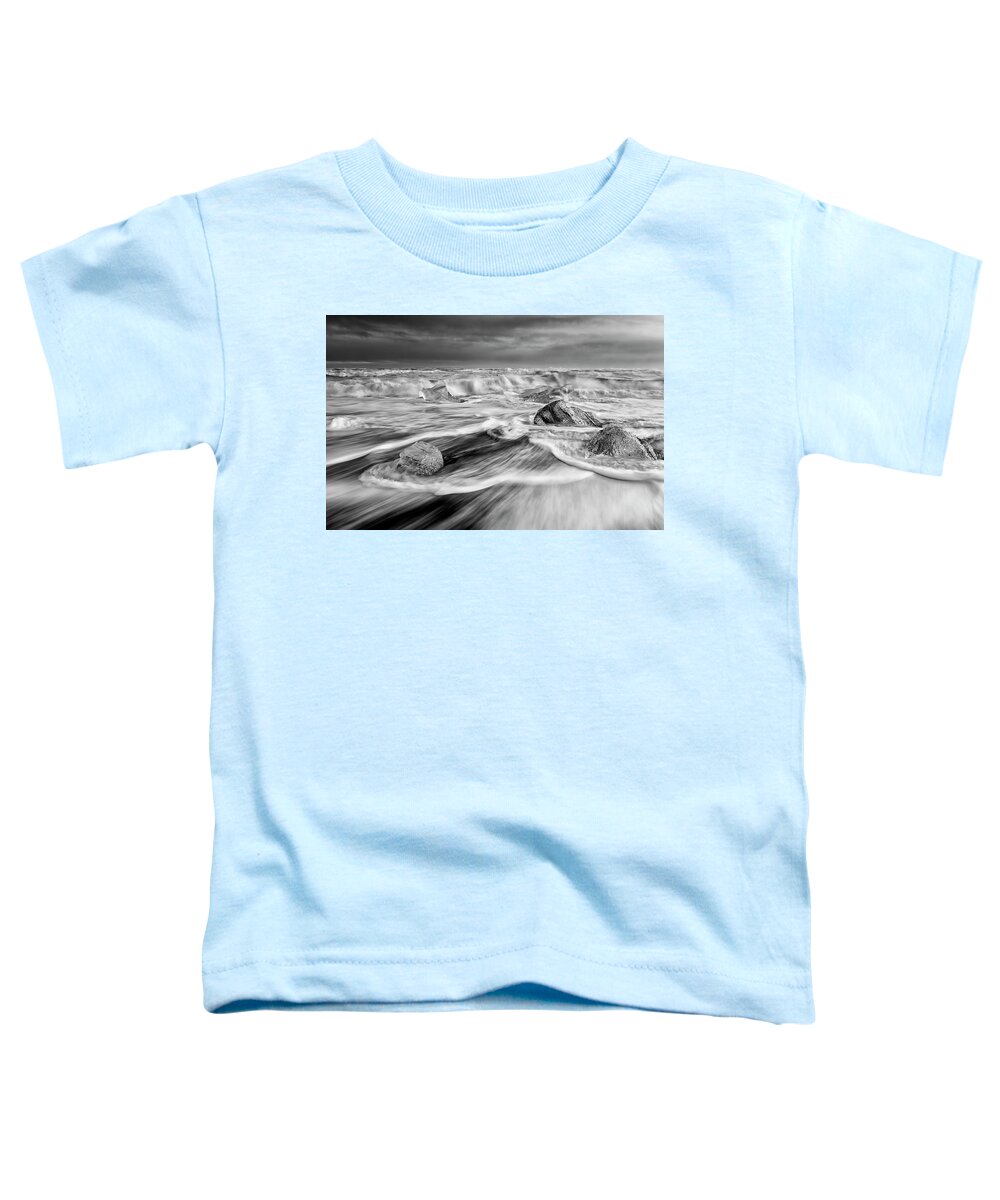 Iceland Toddler T-Shirt featuring the photograph Diamond Beach Iceland IV BW by Joan Carroll