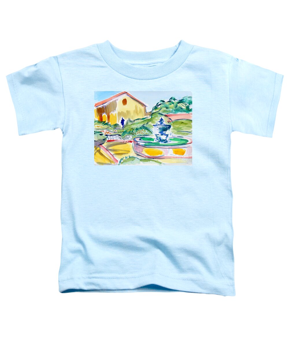 Father Serra Statue And Fountain Toddler T-Shirt featuring the painting Father Serra Statue And Fountain, Carmel Mission by Richard Fox
