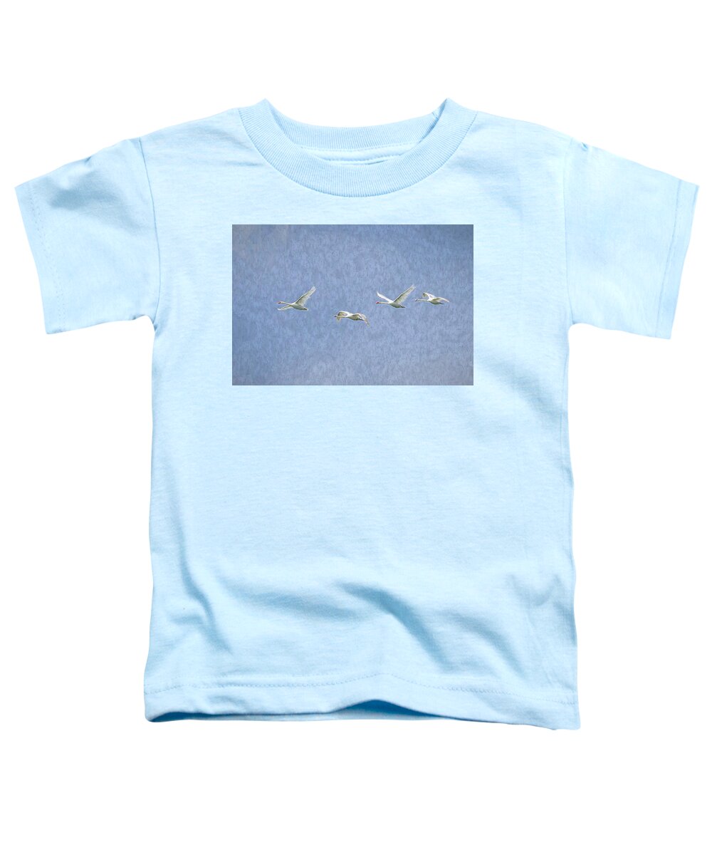 Swan Art Toddler T-Shirt featuring the photograph Flying Swans Art by David Pyatt