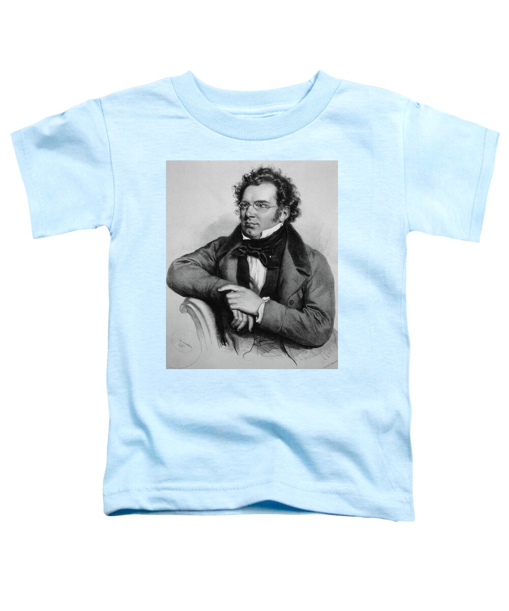 Franz Schubert Toddler T-Shirt featuring the painting Franz Peter Schubert -1797-1828- engraving XIXth century. Josef Kriehuber. by Album