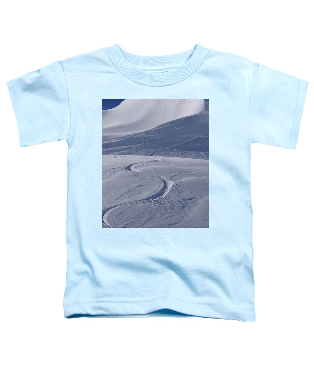 Avoriaz Toddler T-Shirt featuring the photograph Fresh ski tracks from the Col du Fornet by Steve Estvanik