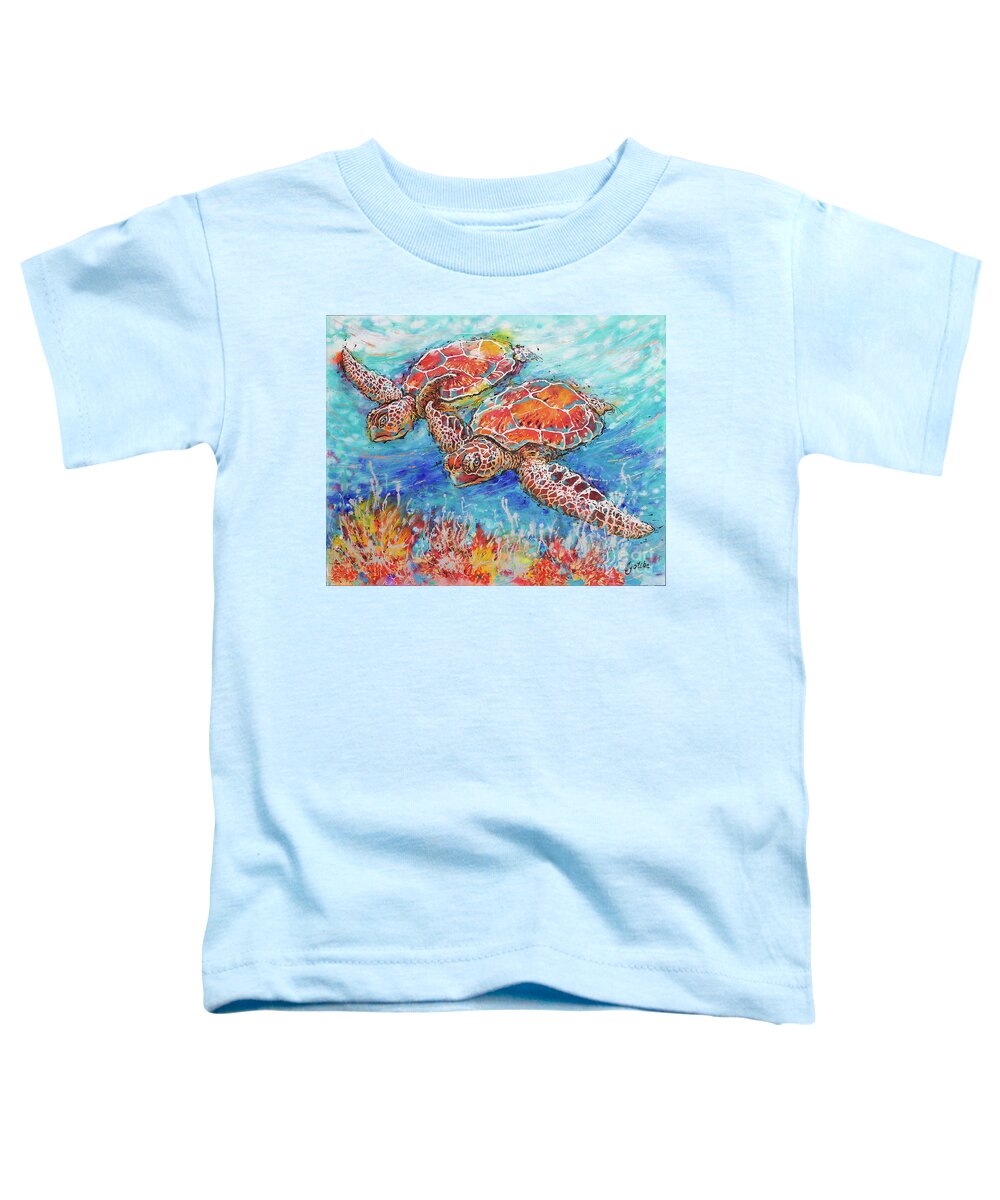 Marine Turtles Toddler T-Shirt featuring the painting Gliding Sea Turtles by Jyotika Shroff