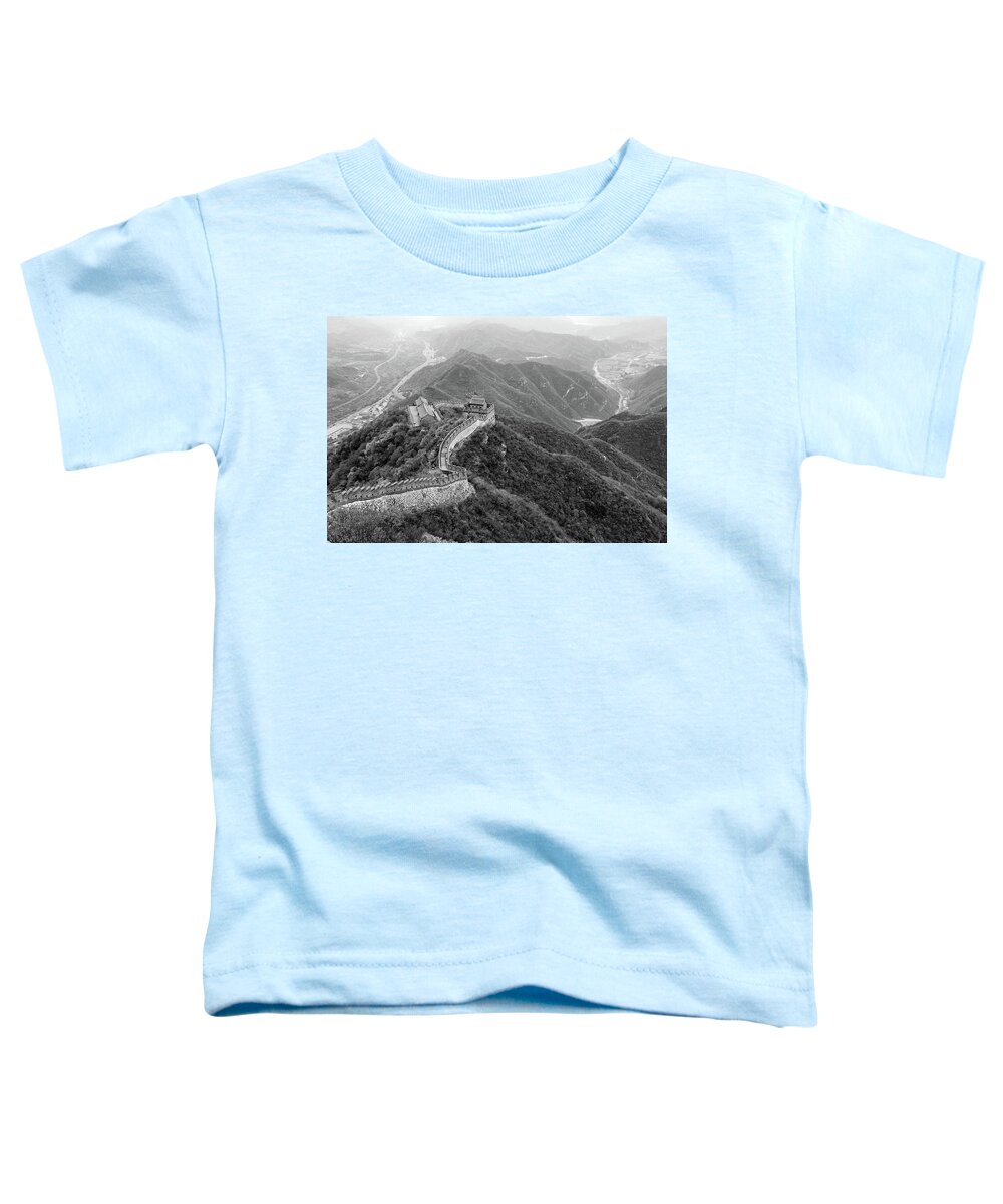 China Toddler T-Shirt featuring the photograph Great Wall of China, Monochrome by Aashish Vaidya