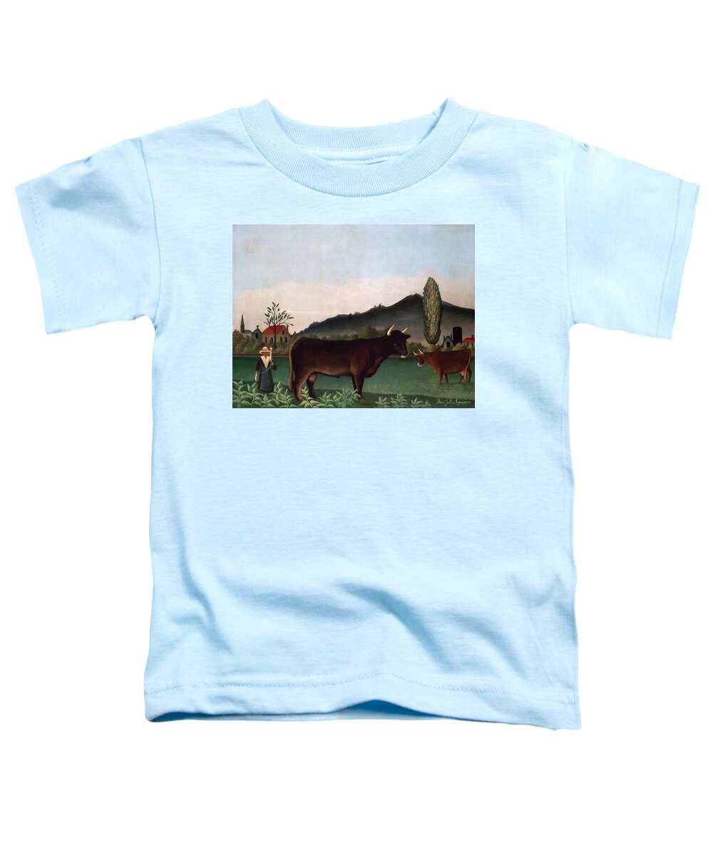 Henri Rousseau Toddler T-Shirt featuring the painting Henri Rousseau / 'Landscape with Cattle', c. 1900, Oil on canvas, 50 x 65 cm. by Henri Rousseau -1844-1910-