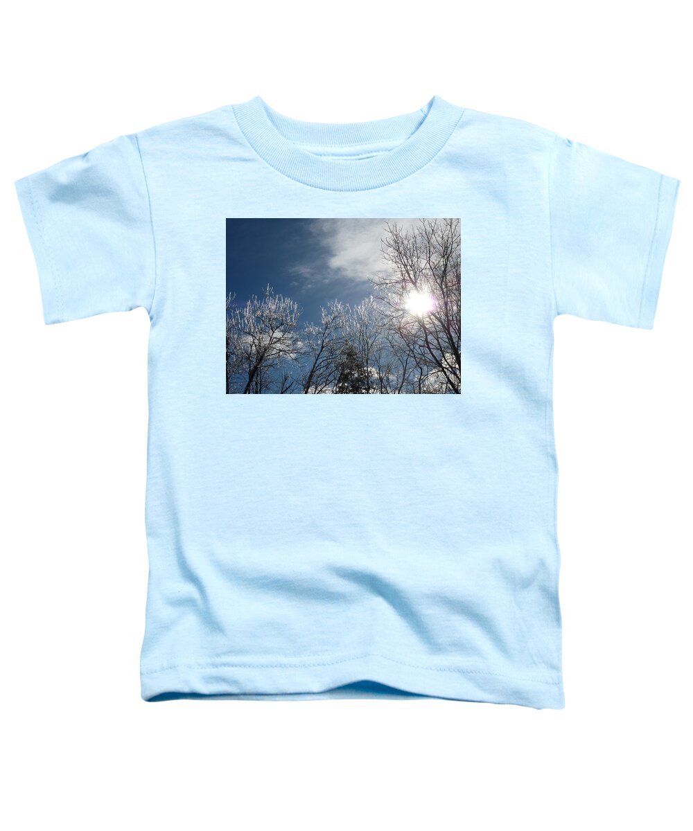 Ice Toddler T-Shirt featuring the photograph Sun Peeking Through an Icy Blue Sky by Patricia Caron