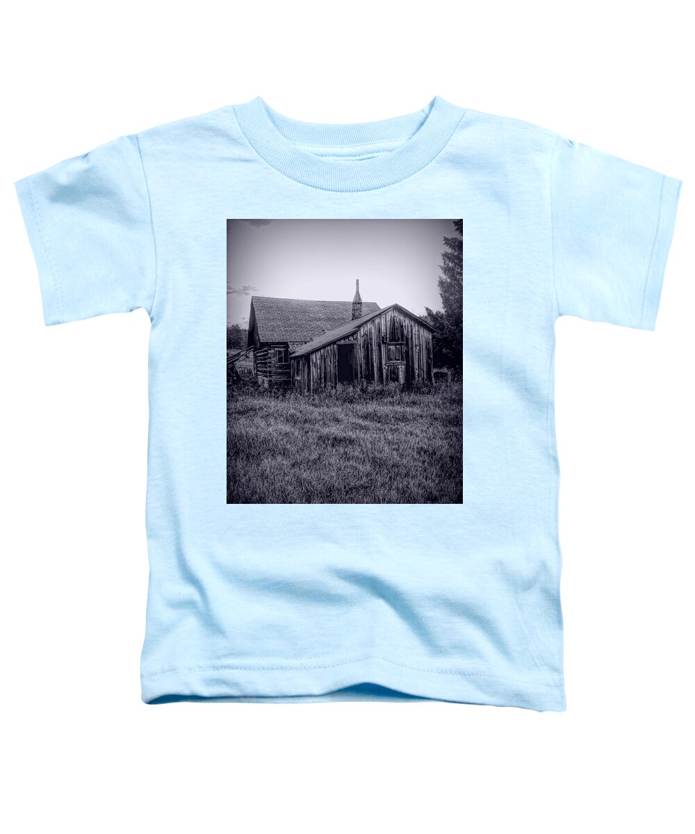 Wyoming Toddler T-Shirt featuring the photograph Little Cabin in Wyoming BW by Cathy Anderson