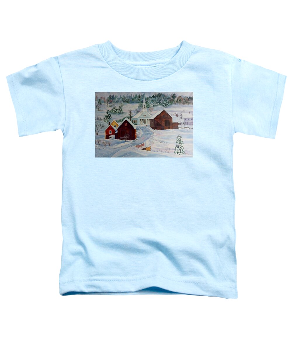 Snow Scene Toddler T-Shirt featuring the painting Little Church in Waits River VT by Julie Brugh Riffey