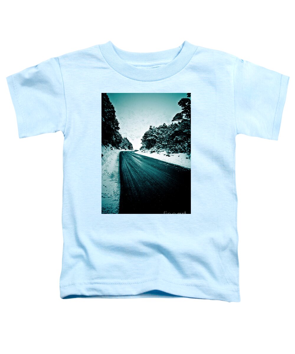 Adventure Toddler T-Shirt featuring the photograph Lonely road in the countryside for a car trip and disconnect from stress by Joaquin Corbalan
