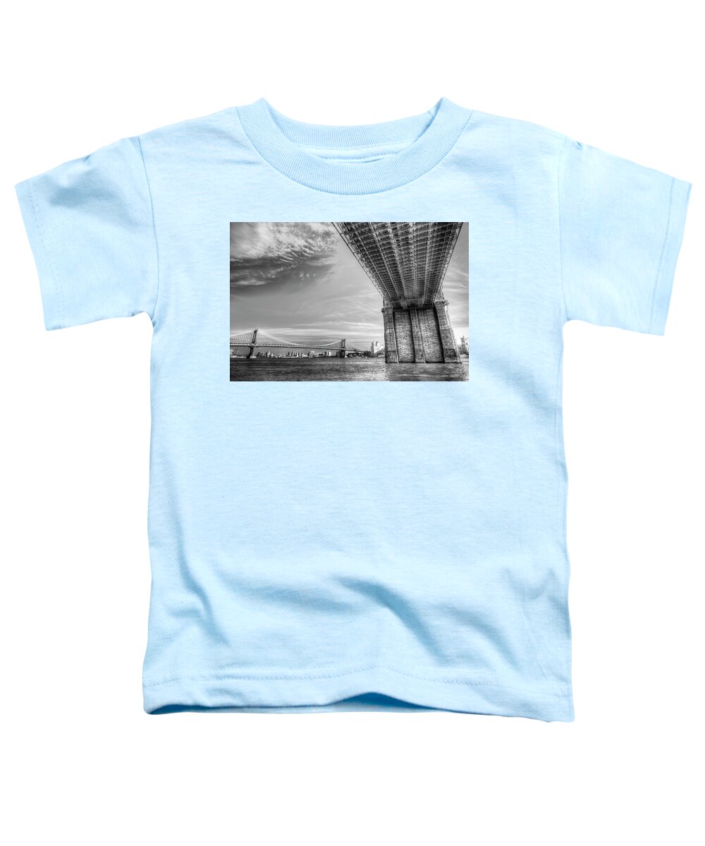 Brooklyn Bridge Toddler T-Shirt featuring the photograph Manhattan Bridges And Brooklyn Bridges by David Pyatt