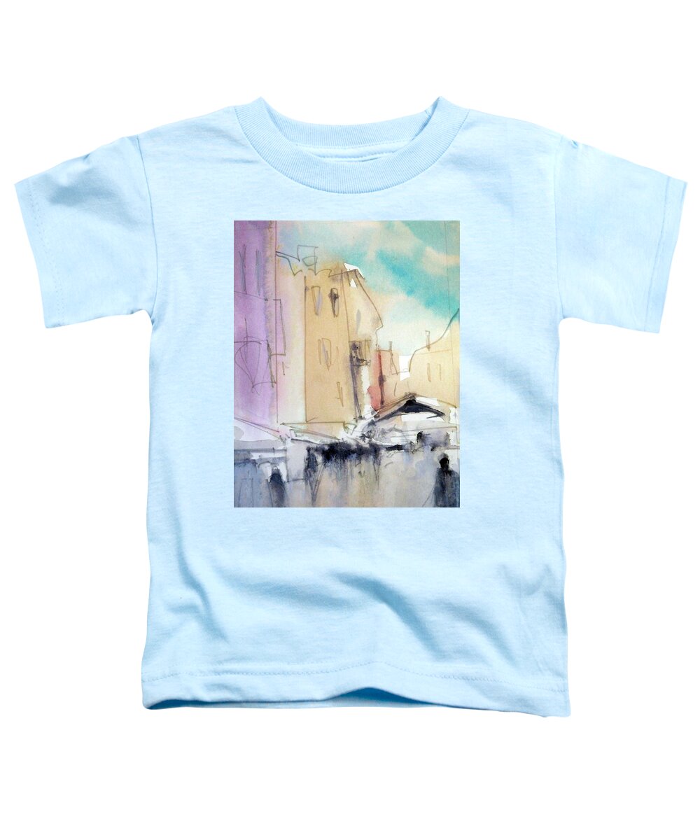 Outdoors People City Figures Travel Landscape Toddler T-Shirt featuring the painting Market Besztercebanya by Ed Heaton