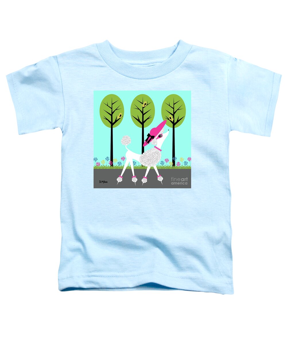 Mid Century Modern Toddler T-Shirt featuring the digital art Mid Century White Poodle Summer by Donna Mibus